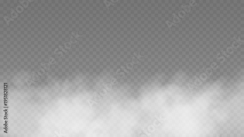 White fog texture isolated on transparent background. Steam special effect. Realistic vector fire smoke or mist	