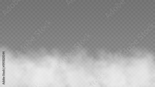 White fog texture isolated on transparent background. Steam special effect. Realistic vector fire smoke or mist	
