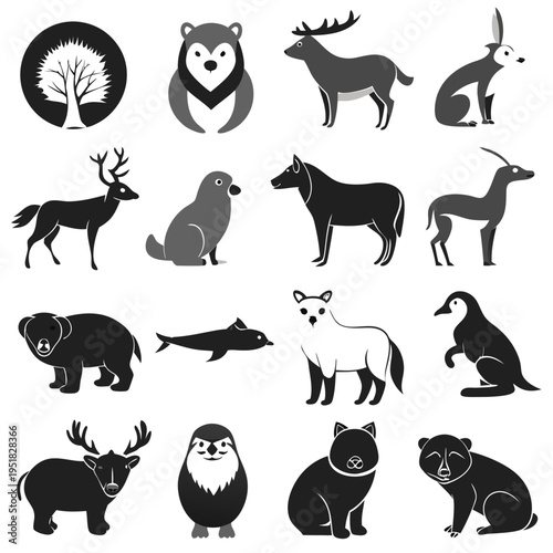 Diverse Animal Icons Illustration with Flat Design Style