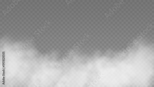 White fog texture isolated on transparent background. Steam special effect. Realistic vector fire smoke or mist	