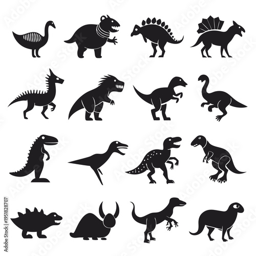 Collection of diverse dinosaur silhouettes on a white background