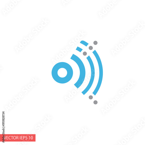 Blue Wi-Fi signal broadcast waves icon on white background