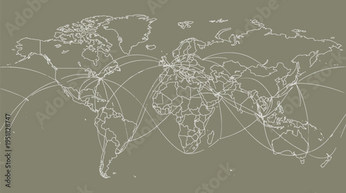 Modern World Air Route Map Line Vector, Global Flight Network Minimal Illustration
