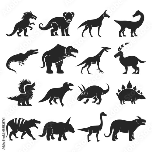 Collection of stylized dinosaur silhouettes in vector format
