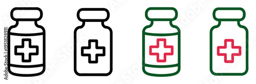 medical bottle cross icon vector set