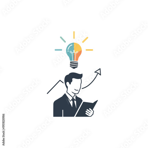 Businessman reading with new idea and business growth graph