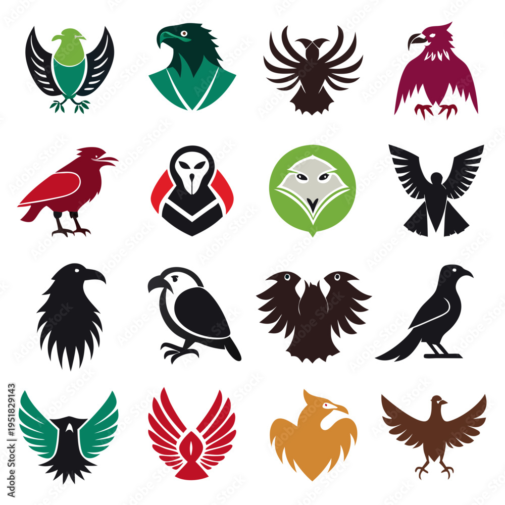 Obraz premium Collection of stylized bird logos and icons on white