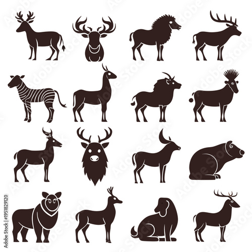 Collection of stylized animal silhouettes in vector format