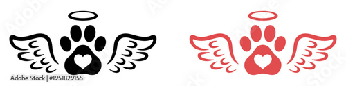 pet paw angel wings icon vector
