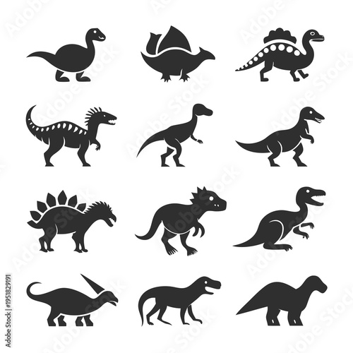 Collection of dinosaur silhouettes in a simple and modern style