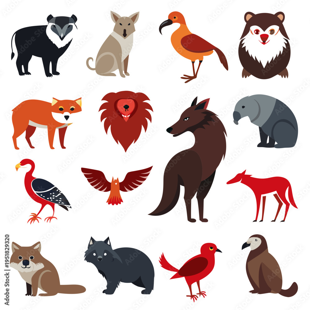 Fototapeta premium Stylized animal illustration showcasing diverse fauna in flat design