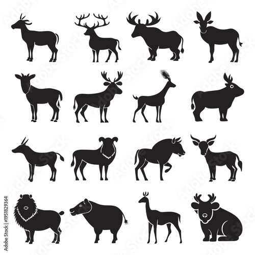 Silhouette Collection of Diverse Animal Species in a Graphic Style