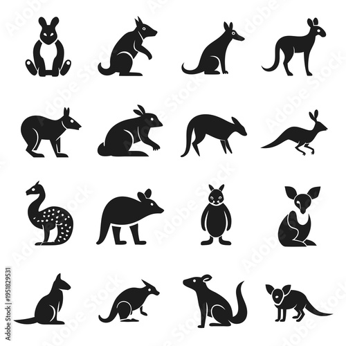 Collection of marsupial icon set design elements