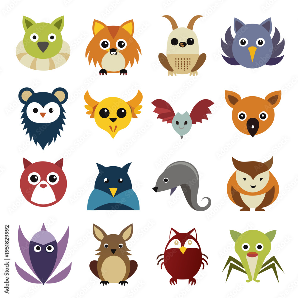 Obraz premium Colorful cartoon animal faces in flat design composition