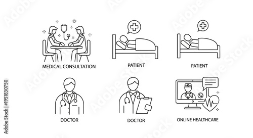 Medical consultation and healthcare icons.