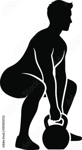 Athletic man performing a kettlebell squat exercise with proper form