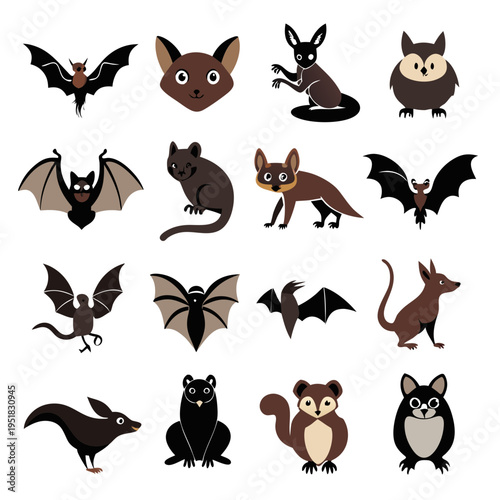 Collection of cartoon animals isolated on a white background