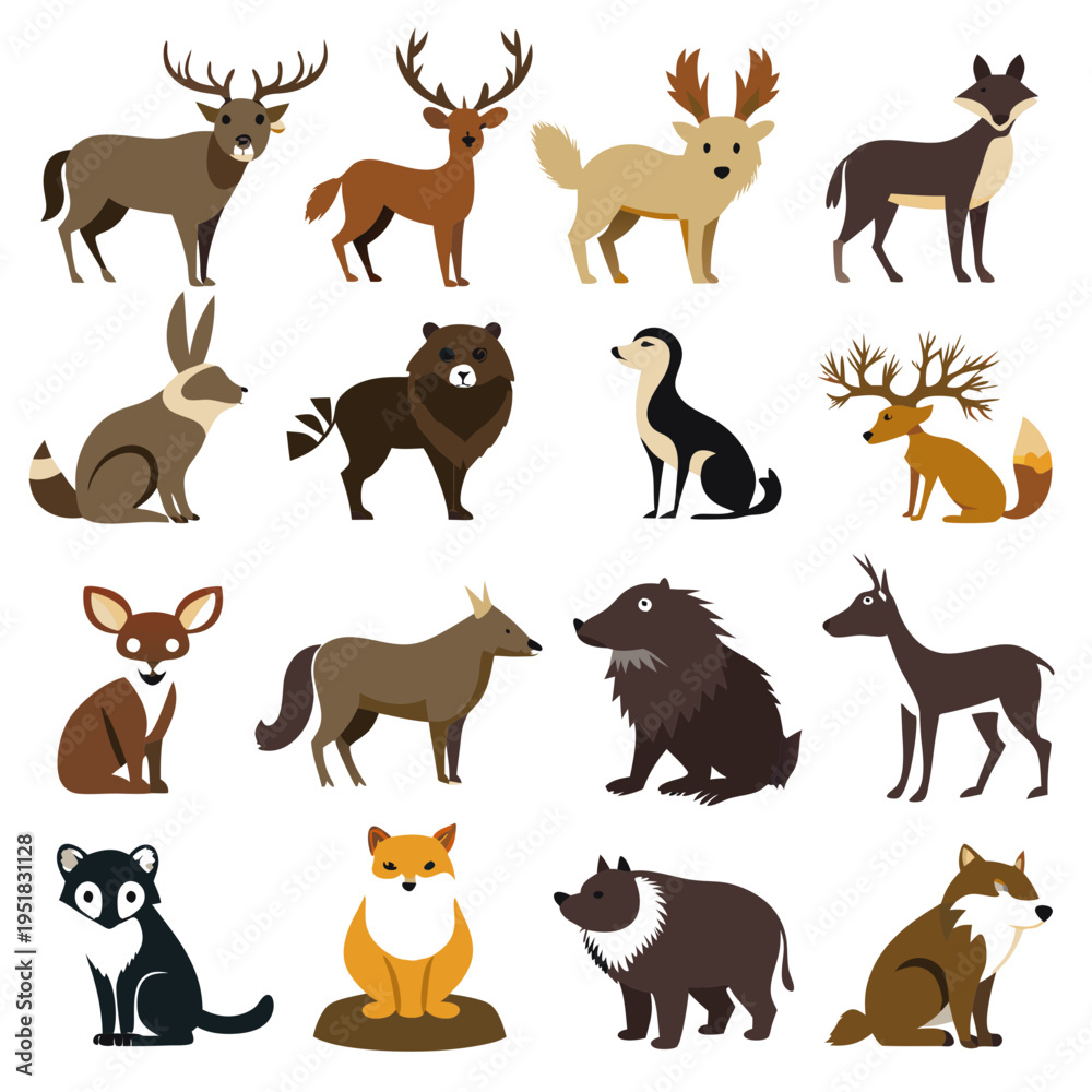 Fototapeta premium Collection of cartoon animal illustrations in a vector style