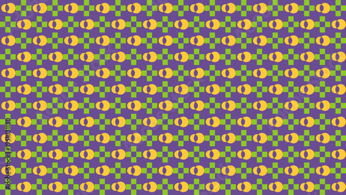 Eye and Checkered Pattern in Purple Gold and Green vector illustration
