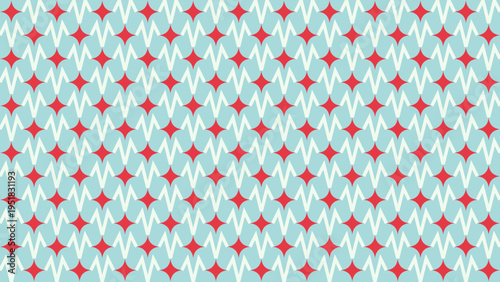 Retro Geometric Pattern with Red Diamonds and Zig Zag vector illustration