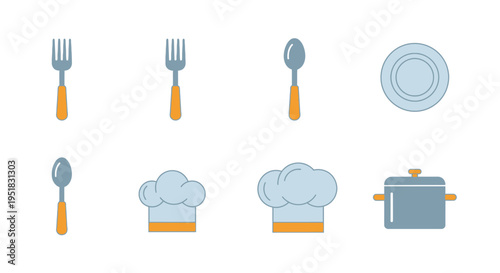Flat design kitchen utensil icons set.