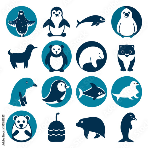 Collection of Animals Vector Illustrations in Flat Design Style