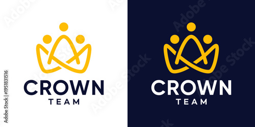 Simple community logo design template. People shapes logo design with crown minimalist vector illustration. Symbol, icon, creative.