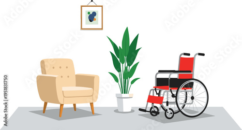 Professional Elderly Care Illustration Featuring Nurse Assisting Senior Man in Wheelchair for Nursing Home Assisted Living and Healthcare Service Branding