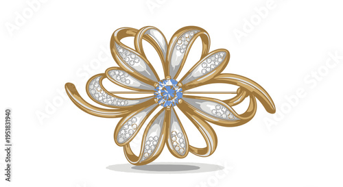 Elegant Floral Brooch Jewelry Design with Sparkling Gemstone