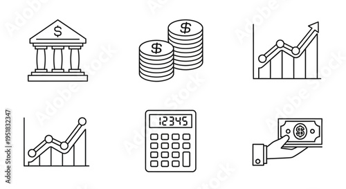 Financial icons for business and economy.