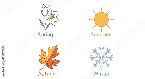 Seasonal icons representing spring, summer, autumn, and winter.