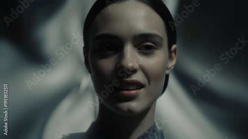 Womans portrait in soft lighting emotional expression close up shot