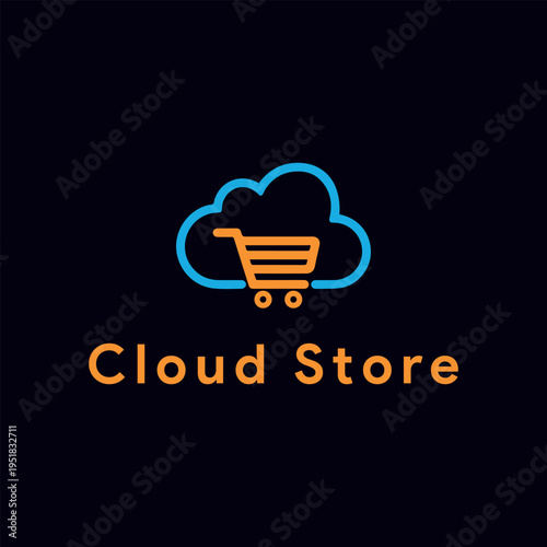 tech cloud store logo design vector