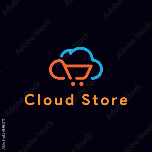 tech cloud store logo design vector