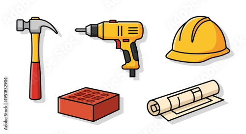Construction tools and equipment icons.