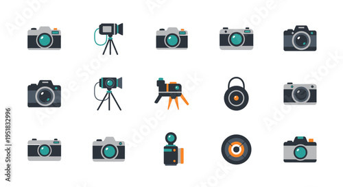Collection of various camera icons and equipment.