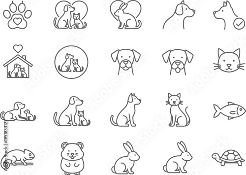 Pet Line Icon Set Thin Outline Animals Vector Collection