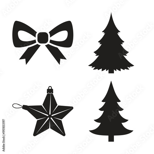 Festive Christmas Tree and Ornament Vector Icons