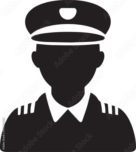 Hand Drawn Male Pilot Black and White Avatar Illustration in Minimal Line Art Style Design