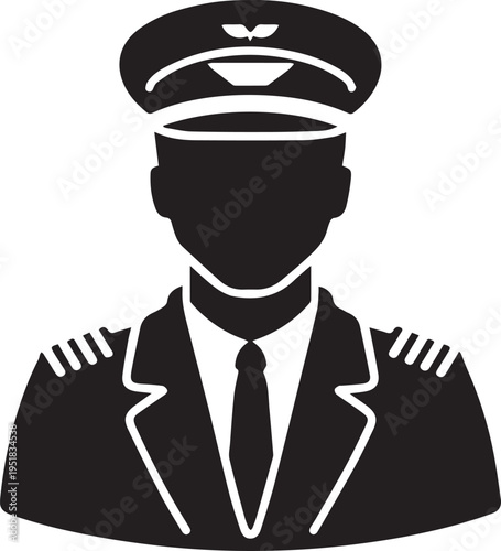 Hand Drawn Male Pilot Black and White Avatar Illustration in Minimal Line Art Style Design