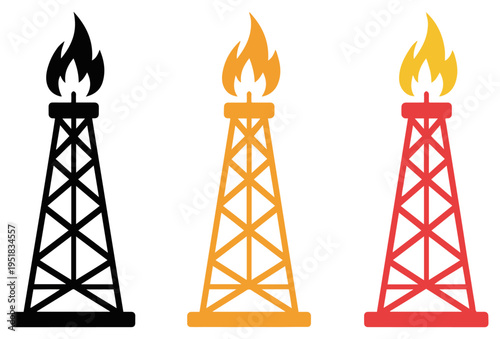 oil derrick icon vector set
