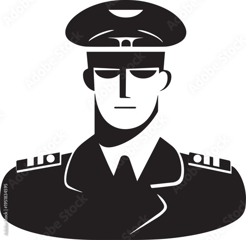 Hand Drawn Male Pilot Black and White Avatar Illustration in Minimal Line Art Style Design