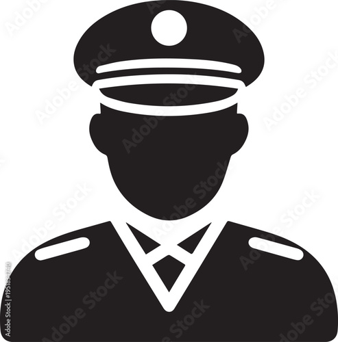 Hand Drawn Male Pilot Black and White Avatar Illustration in Minimal Line Art Style Design