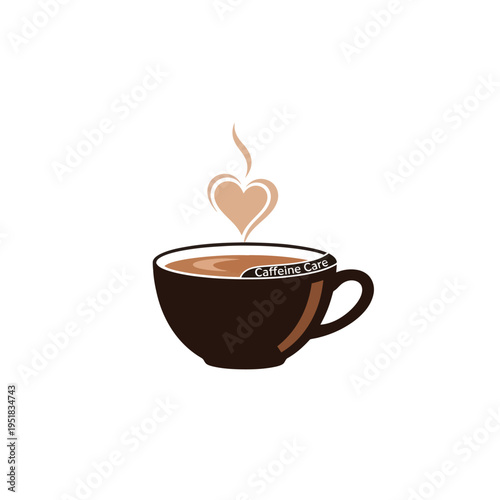 Coffee cup logo with heart steam and Caffeine Care text