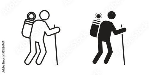 Hiking icon in line design. Editable stroke icon.