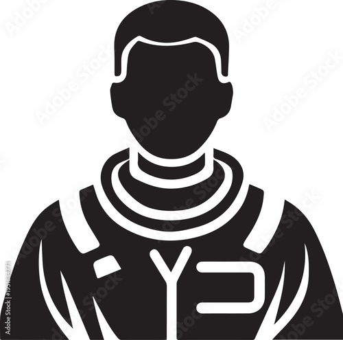 Hand Drawn Male Pilot Black and White Avatar Illustration in Minimal Line Art Style Design