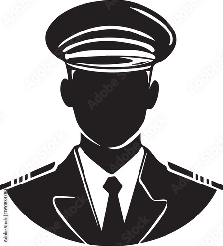 Hand Drawn Male Pilot Black and White Avatar Illustration in Minimal Line Art Style Design