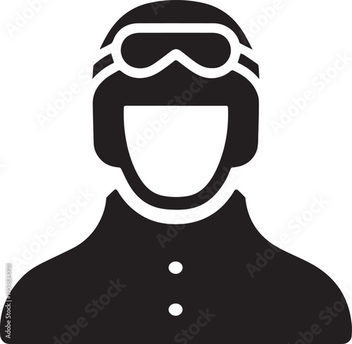 Hand Drawn Male Pilot Black and White Avatar Illustration in Minimal Line Art Style Design