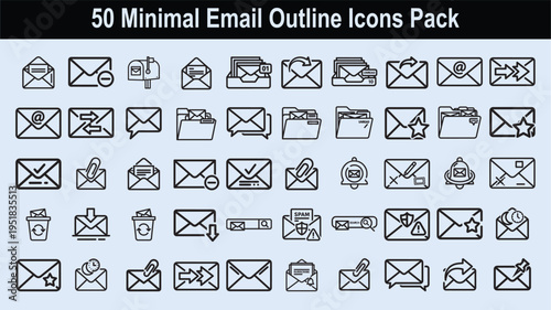 Minimal email outline icons pack for digital communication and messages