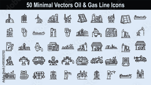 50 minimal vectors oil and gas line icons for energy industry visual concepts